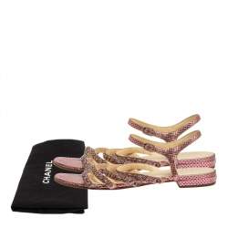 Pre Owned Chanel Metallic Pink Polka Dot Print Leather Chain Detail Ankle Strap Flat Sandals Size 41