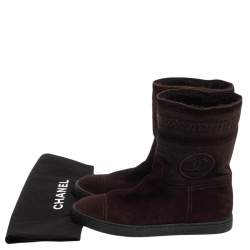Chanel Brown Suede CC Ankle Boots Size 36.5
