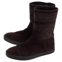 Chanel Brown Suede CC Ankle Boots Size 36.5