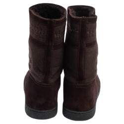 Chanel Brown Suede CC Ankle Boots Size 36.5