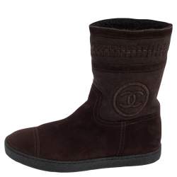 Chanel Brown Suede CC Ankle Boots Size 36.5