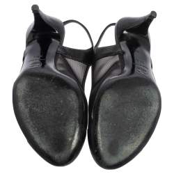 Chanel Black Mesh And and Lizard CC Cap Toe Slingback Sandals Size 36.5