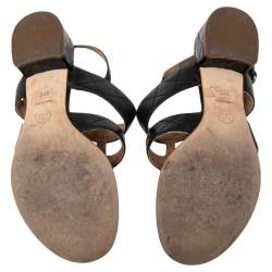 Pre Owned Chanel Black Quilted Leather CC Logo Slingback Sandals Size 36