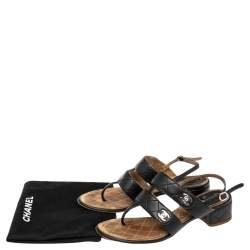 Pre Owned Chanel Black Quilted Leather CC Logo Slingback Sandals Size 36