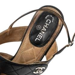 Pre Owned Chanel Black Quilted Leather CC Logo Slingback Sandals Size 36