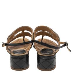 Pre Owned Chanel Black Quilted Leather CC Logo Slingback Sandals Size 36