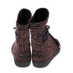 Chanel Multicolor Tweed Lace Wrap  Ankle Boots Size 37.5