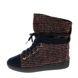 Chanel Multicolor Tweed Lace Wrap  Ankle Boots Size 37.5