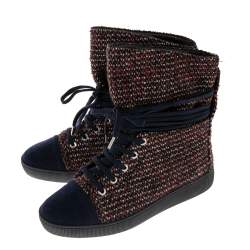 Chanel Multicolor Tweed Lace Wrap  Ankle Boots Size 37.5