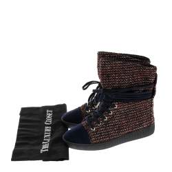 Chanel Multicolor Tweed Lace Wrap  Ankle Boots Size 37.5