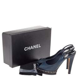 Chanel Blue Leather Chain Platform Slingback Sandals Size 37