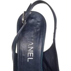 Chanel Blue Leather Chain Platform Slingback Sandals Size 37