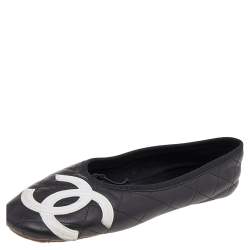 Chanel Black/White Leather CC Ligne Cambon Ballet Flats Size 41 Chanel