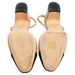 مملوكة مسبقًا Chanel Gold/Black Textured Leather And Canvas CC Cap Toe Slingback Pumps Size 39