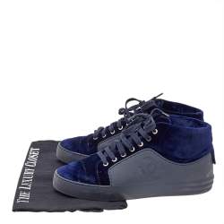 Chanel Navy Blue Velvet And Rubber CC High Top Sneakers Size 37.5