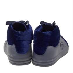 Chanel Navy Blue Velvet And Rubber CC High Top Sneakers Size 37.5