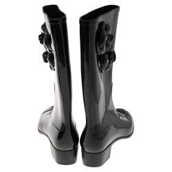 Chanel Black Camellia  Rubber Rain Boots Size 41