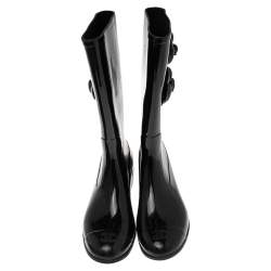 Chanel Black Camellia  Rubber Rain Boots Size 41