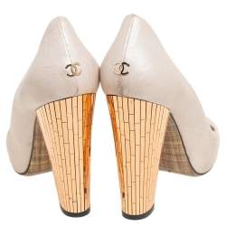 Chanel Beige/Gold Leather CC Cap Toe Block Heel  Pumps Size 41