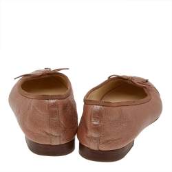 Pre Owned Chanel Brown Leather CC Cap Toe Ballet Flats 37.5 