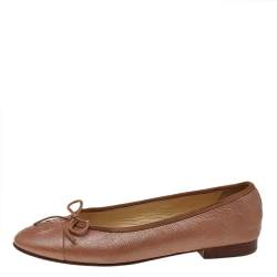 Chanel Brown Leather CC Cap Toe Ballet Flats 37.5 Chanel