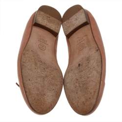 Pre Owned Chanel Brown Leather CC Cap Toe Ballet Flats 37.5 