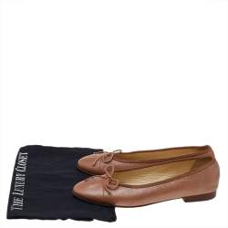 Pre Owned Chanel Brown Leather CC Cap Toe Ballet Flats 37.5 