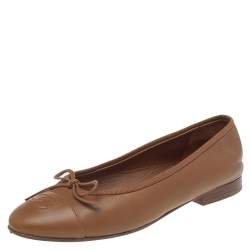 Chanel Brown Leather CC Cap Toe Ballet Flats Size 36 Chanel