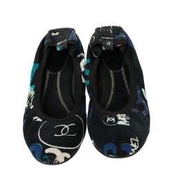 Pre Owned Chanel Multicolor Graffiti Print Fabric Scrunch Ballet Flats Size 41