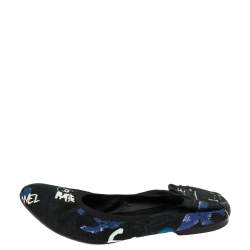 Pre Owned Chanel Multicolor Graffiti Print Fabric Scrunch Ballet Flats Size 41