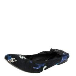 Pre Owned Chanel Multicolor Graffiti Print Fabric Scrunch Ballet Flats Size 41