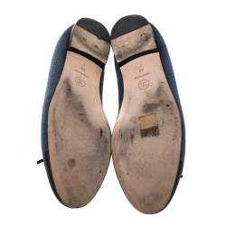 Pre Owned Chanel Blue Canvas And Leather CC Cap Toe Ballet Flats Size 40