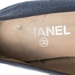 Pre Owned Chanel Blue Canvas And Leather CC Cap Toe Ballet Flats Size 40