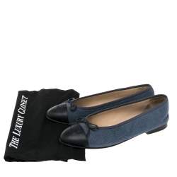 Pre Owned Chanel Blue Canvas And Leather CC Cap Toe Ballet Flats Size 40