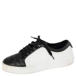 Chanel White/Black Leather And Rubber CC Low Top Sneakers Size 37.5