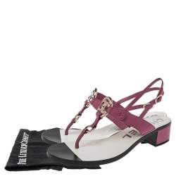 Pre Owned Chanel Purple Leather Logo Slingback Sandals Size 37