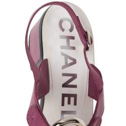 Pre Owned Chanel Purple Leather Logo Slingback Sandals Size 37