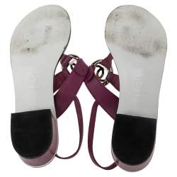 Pre Owned Chanel Purple Leather Logo Slingback Sandals Size 37