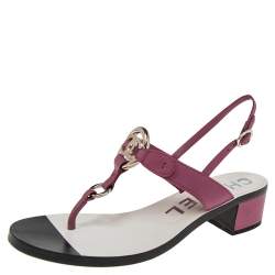 Pre Owned Chanel Purple Leather Logo Slingback Sandals Size 37