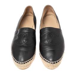 مملوكة مسبقًا Chanel Black  Leather CC Cap Toe Espadrilles Flats Size 37