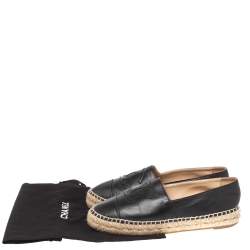 مملوكة مسبقًا Chanel Black  Leather CC Cap Toe Espadrilles Flats Size 37