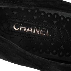 Chanel Black Suede CC Cap Toe Wedge Oxford Size 41