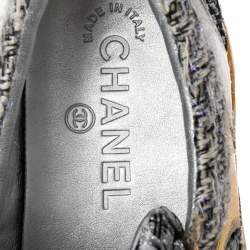 Pre Owned Chanel Multicolor Tweed And Leather Lace Up Sneakers Size 38.5