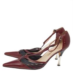 Pre Owned Chanel Red/Black Leather T Strap D'orsay Pumps Size 41