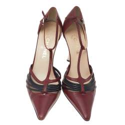 Pre Owned Chanel Red/Black Leather T Strap D'orsay Pumps Size 41