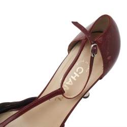 Pre Owned Chanel Red/Black Leather T Strap D'orsay Pumps Size 41