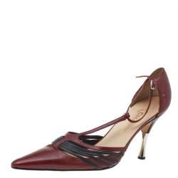 Pre Owned Chanel Red/Black Leather T Strap D'orsay Pumps Size 41