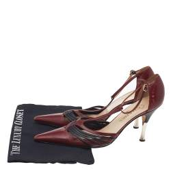 Pre Owned Chanel Red/Black Leather T Strap D'orsay Pumps Size 41