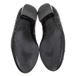 مملوكة مسبقًا Chanel Black Quilted Leather CC Cap Toe Bow Flats Size 37.5