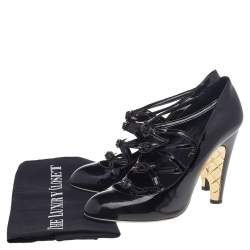 Pre Owned Chanel Black Patent Leather Cage Heel Strappy Pumps Size 39.5